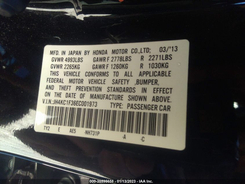 2014 ACURA RLX JH4KC1F36EC001973