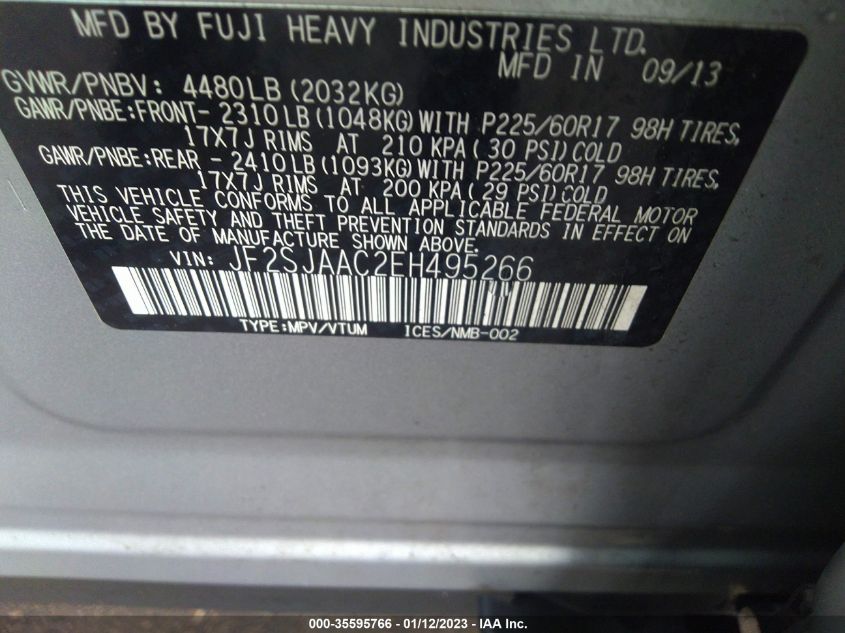 2014 SUBARU FORESTER 2.5I - JF2SJAAC2EH495266