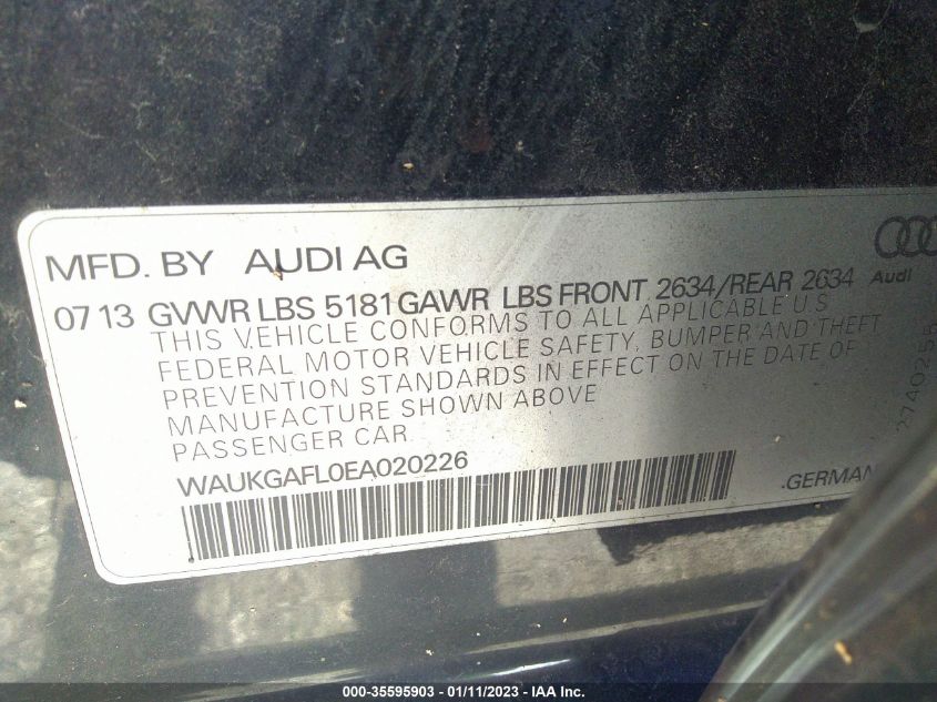 2014 AUDI S4 PRESTIGE WAUKGAFL0EA020226