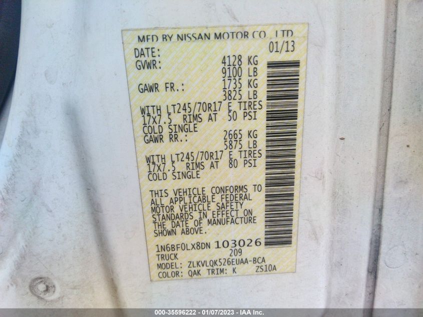 2013 NISSAN NV S 1N6BF0LX8DN103026