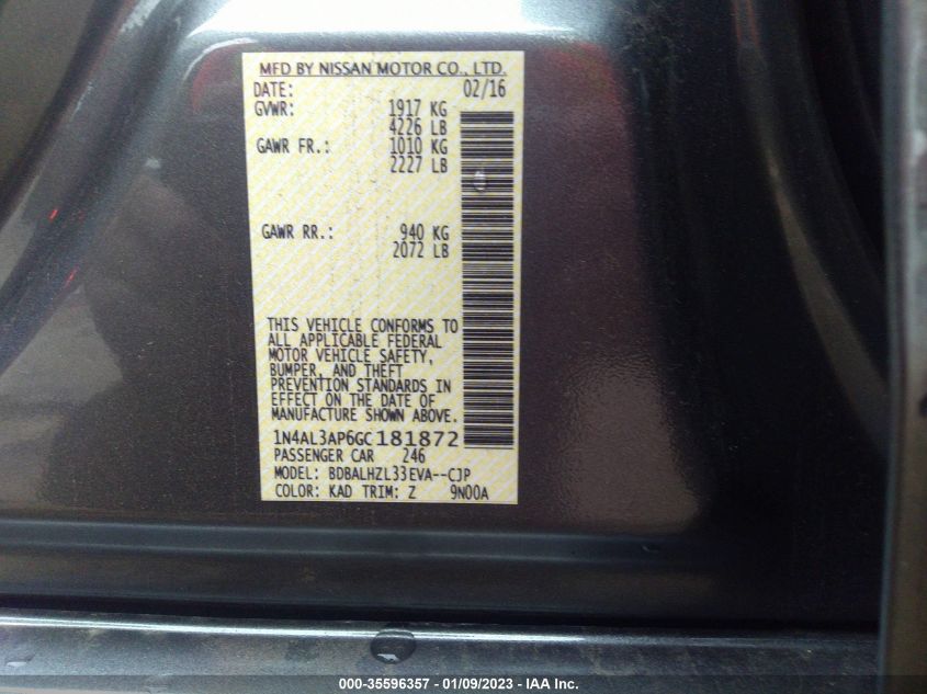 2016 NISSAN ALTIMA 2.5 SR - 1N4AL3AP6GC181872