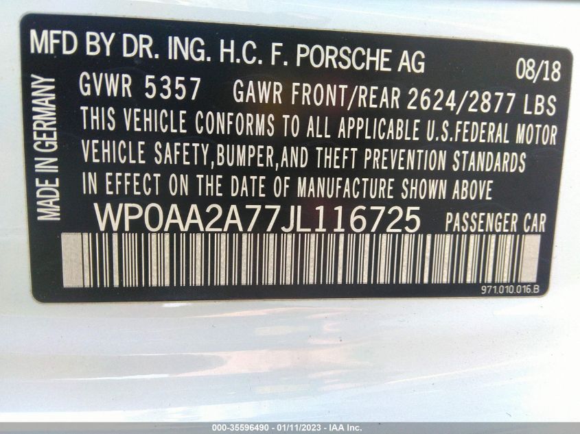 2018 PORSCHE PANAMERA WP0AA2A77JL116725