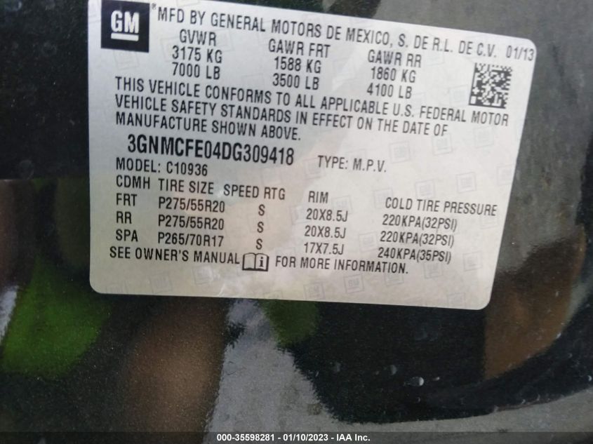 2013 CHEVROLET AVALANCHE LT 3GNMCFE04DG309418