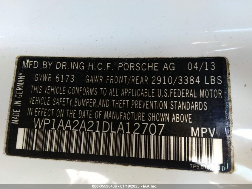 2013 PORSCHE CAYENNE WP1AA2A21DLA12707