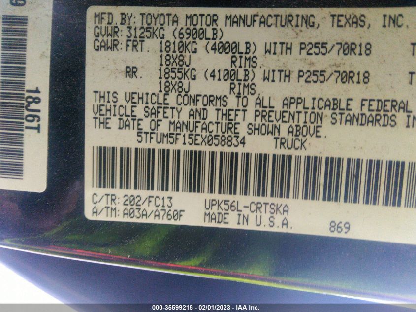 2014 TOYOTA TUNDRA 4WD TRUCK SR/SR5 - 5TFUM5F15EX058834