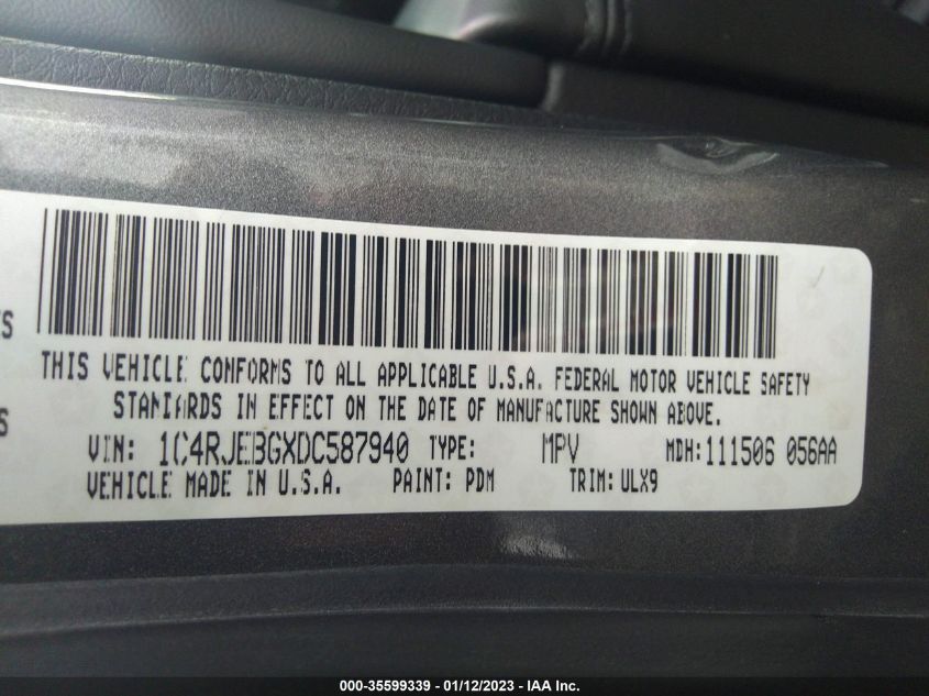 2013 JEEP GRAND CHEROKEE LIMITED - 1C4RJEBGXDC587940
