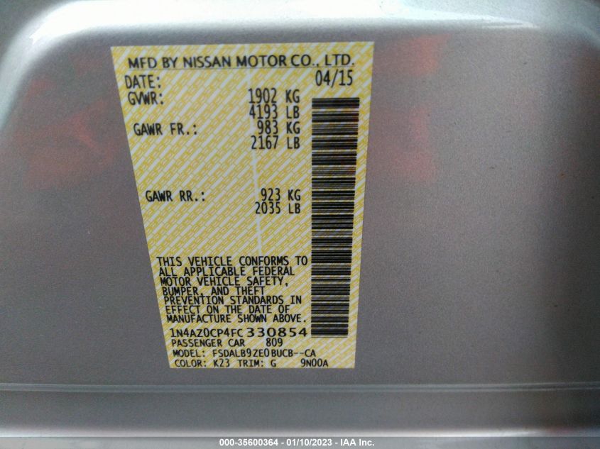 2015 NISSAN LEAF S 1N4AZ0CP4FC330854