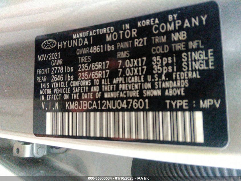 2022 HYUNDAI TUCSON HYBRID BLUE KM8JBCA12NU047601
