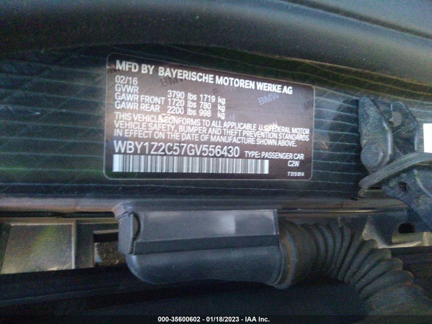 2016 BMW I3 WBY1Z2C57GV556430