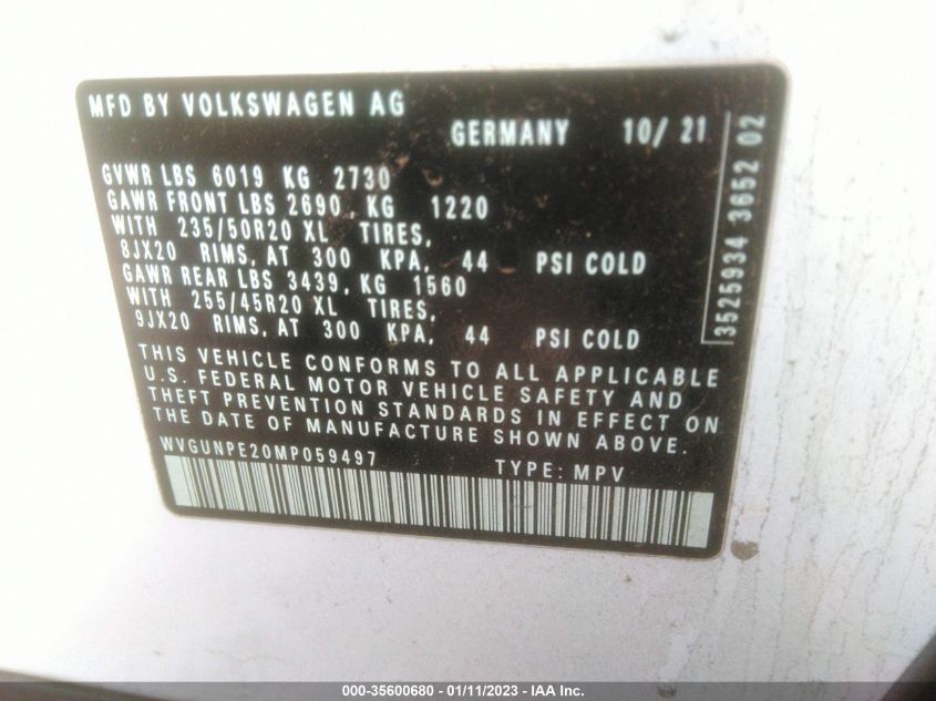 2021 VOLKSWAGEN ID.4 PRO S WVGUNPE20MP059497