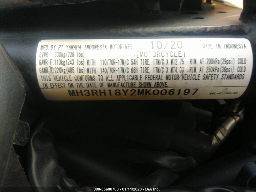 2021 YAMAHA YZFR3 A MH3RH18Y2MK006197