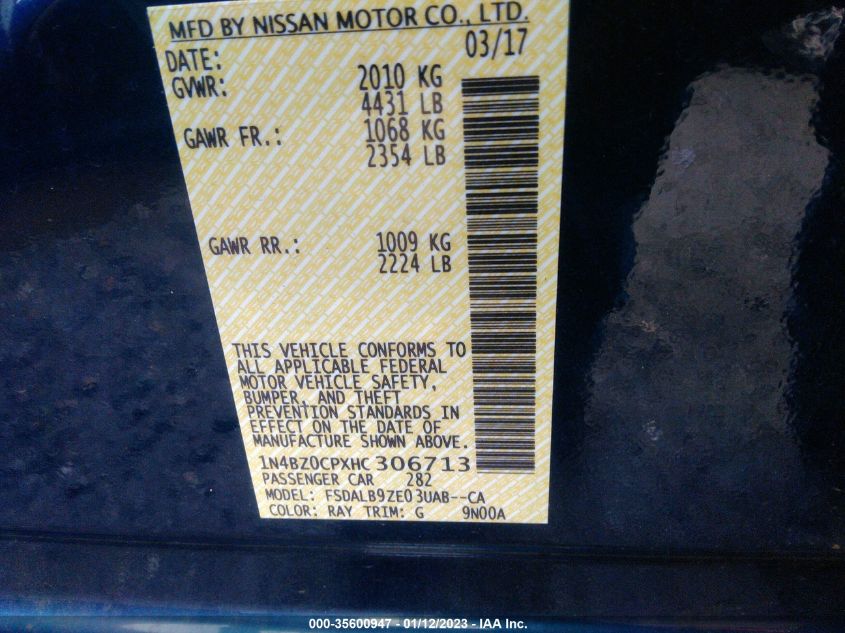 2017 NISSAN LEAF S 1N4BZ0CPXHC306713