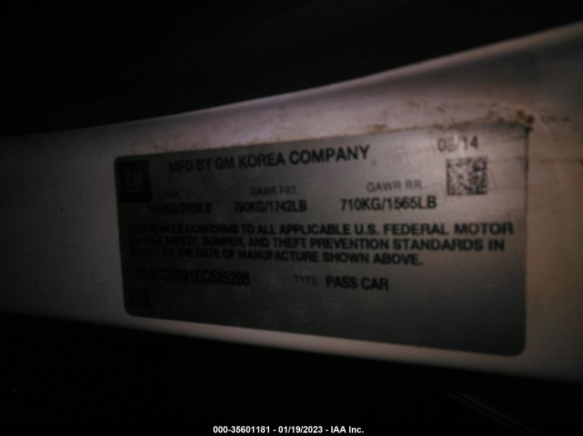 2014 CHEVROLET SPARK LT KL8CD6S91EC535286