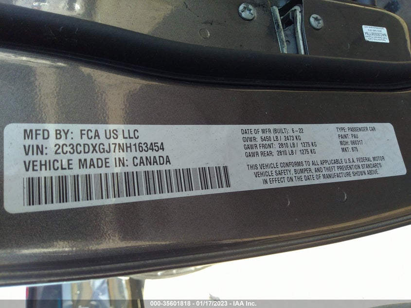 Image 9 of 2022 DODGE CHARGER  salvage vehicle - Lot #35601818 at IAAI