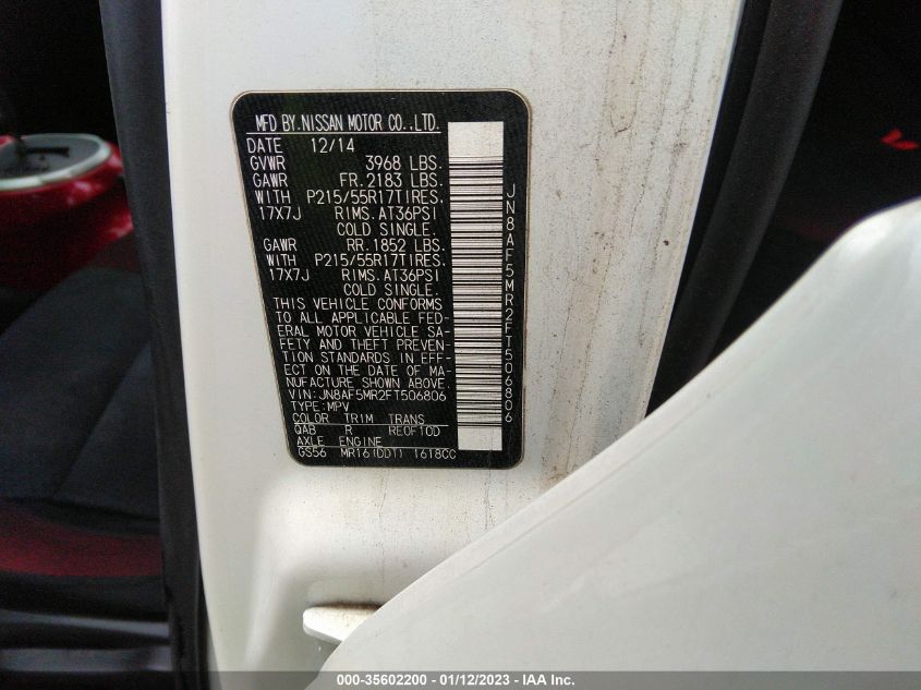 2015 NISSAN JUKE SV JN8AF5MR2FT506806