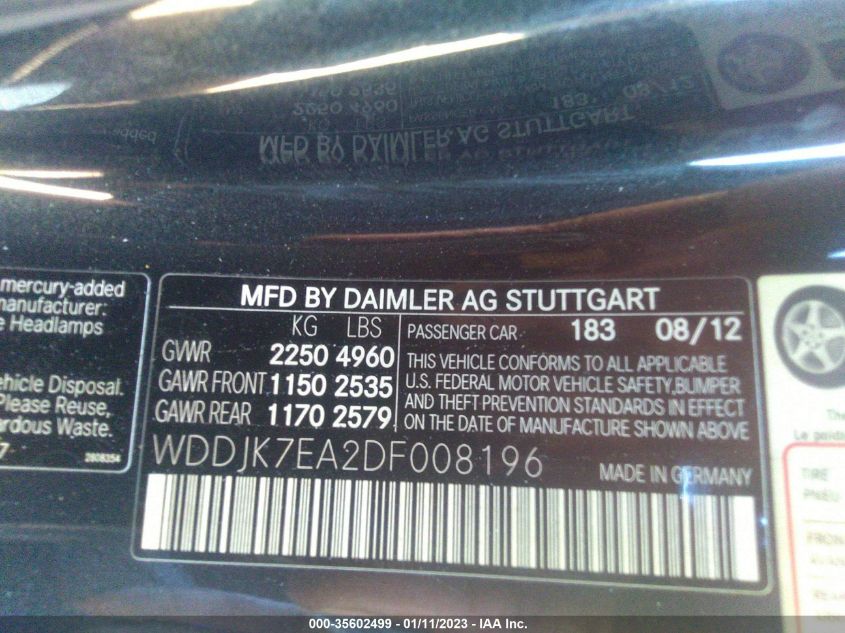 2013 MERCEDES-BENZ SL-CLASS SL 63 AMG WDDJK7EA2DF008196