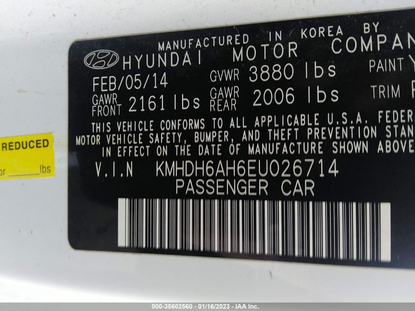 2014 HYUNDAI ELANTRA COUPE KMHDH6AH6EU026714