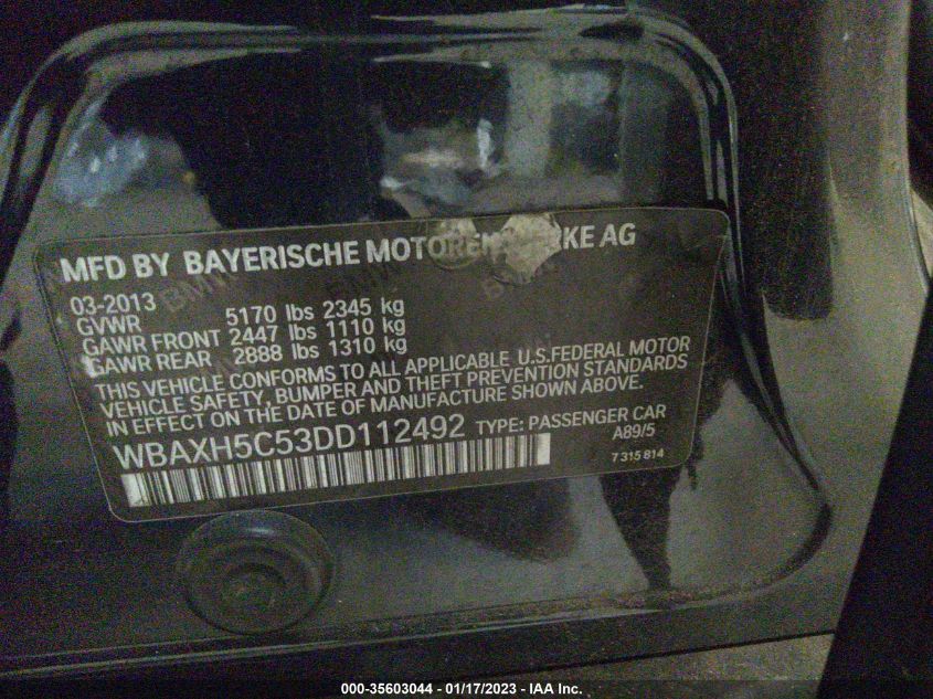 2013 BMW 5 SERIES 528I XDRIVE WBAXH5C53DD112492