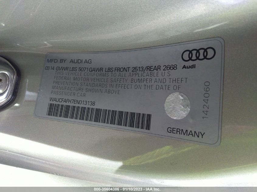 2014 AUDI A5 PREMIUM WAUCFAFH7EN013138