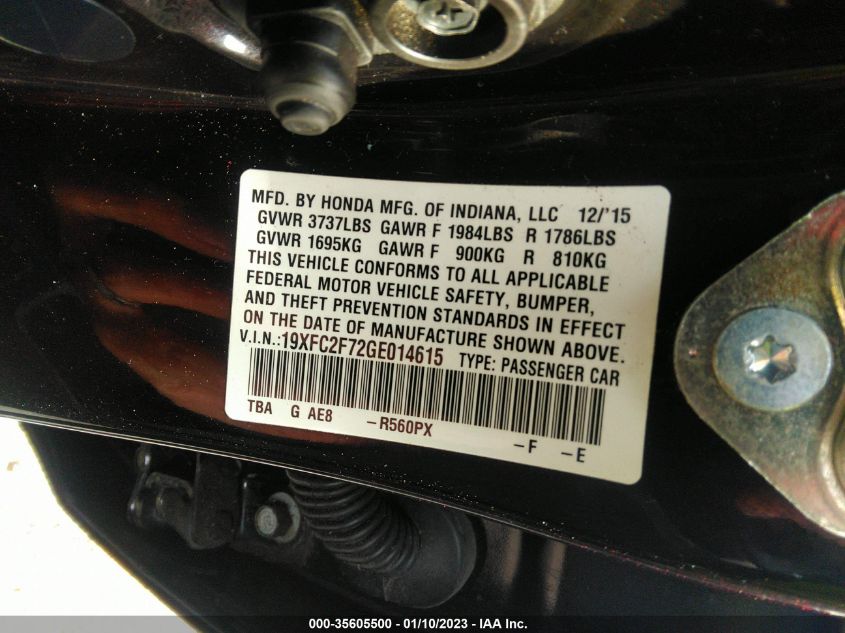 2016 HONDA CIVIC SEDAN EX 19XFC2F72GE014615