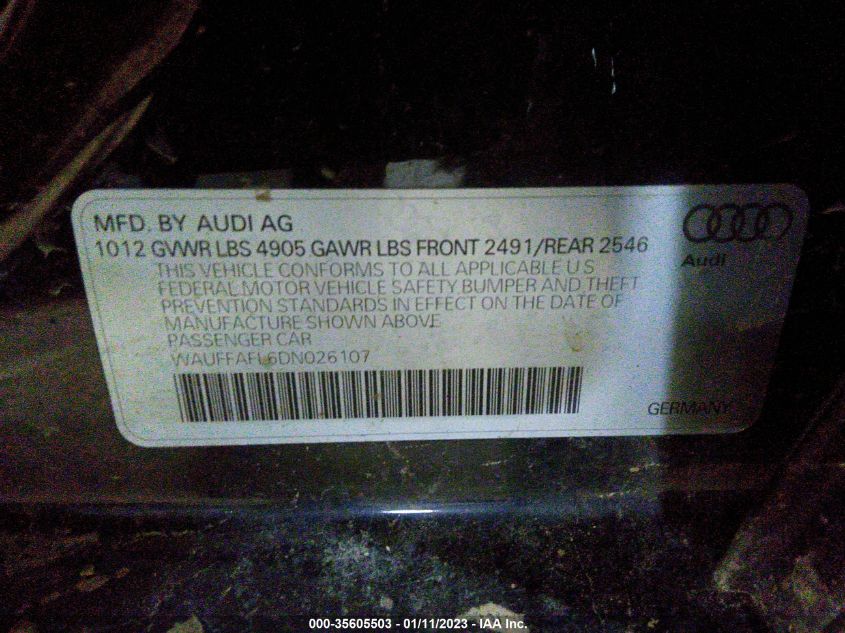 2013 AUDI A4 PREMIUM PLUS WAUFFAFL6DN026107