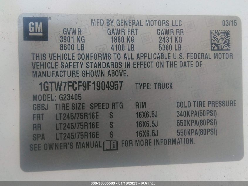 2015 GMC SAVANA CARGO VAN - 1GTW7FCF9F1904957
