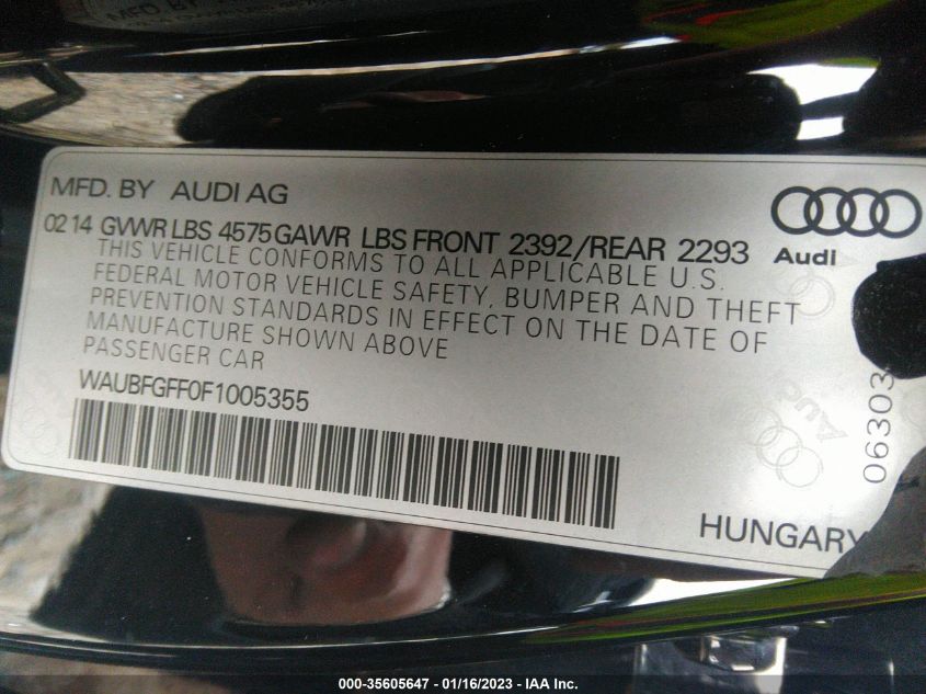2015 AUDI S3/A3 2.0T PREMIUM - WAUBFGFF0F1005355