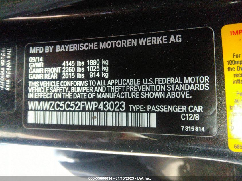 2015 MINI COOPER COUNTRYMAN S WMWZC5C52FWP43023