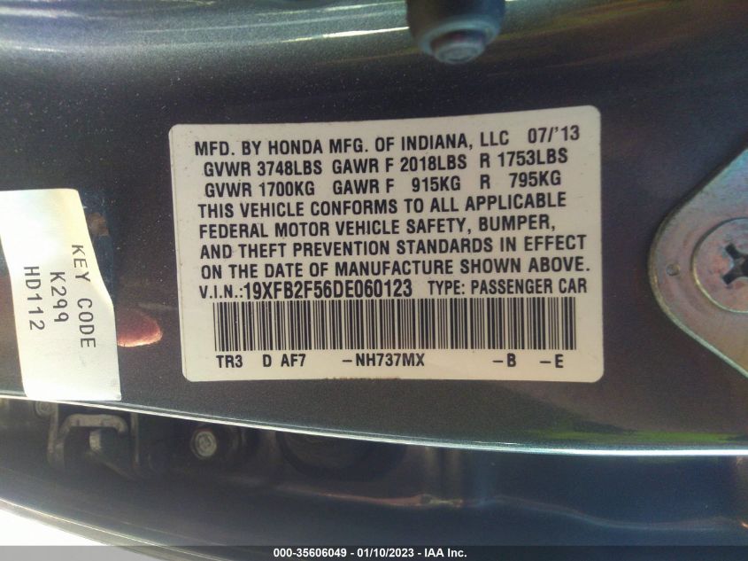2013 HONDA CIVIC SDN LX 19XFB2F56DE060123