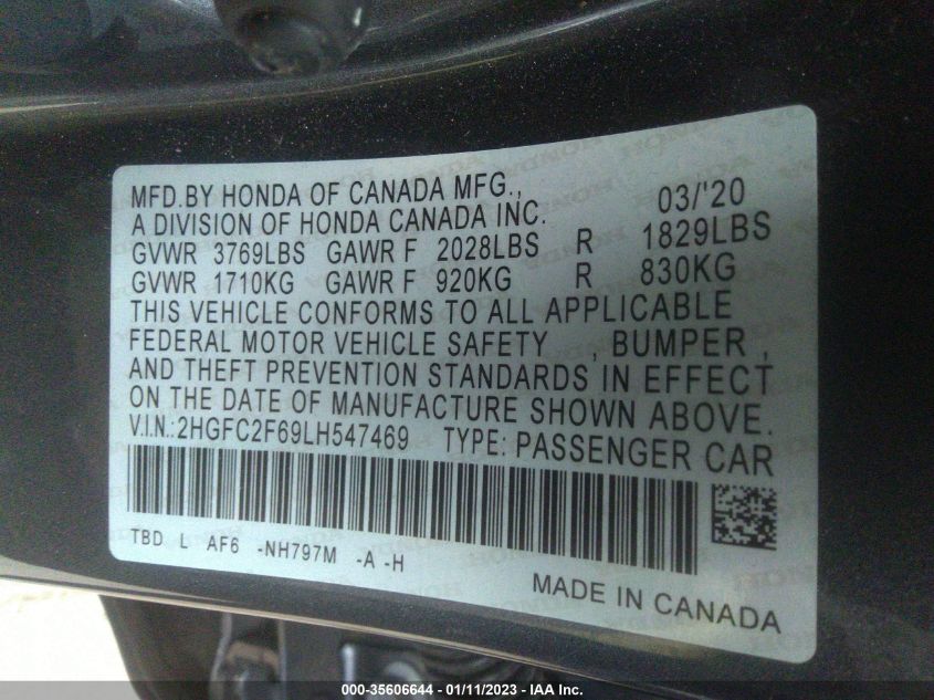 2020 HONDA CIVIC LX - 2HGFC2F69LH547469