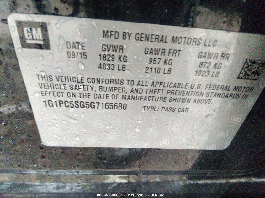 2016 CHEVROLET CRUZE LIMITED LS 1G1PC5SG5G7165680