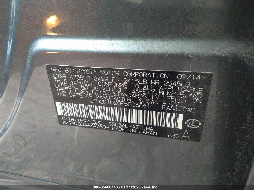 2015 LEXUS IS 350 JTHCE1D20F5006861