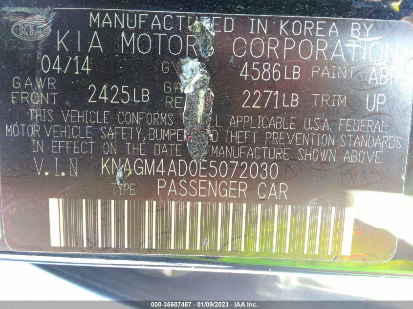 2014 KIA OPTIMA HYBRID LX KNAGM4AD0E5072030