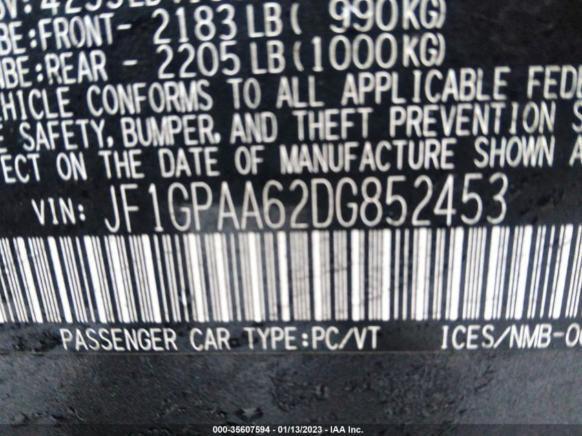 2013 SUBARU IMPREZA WAGON 2.0I JF1GPAA62DG852453