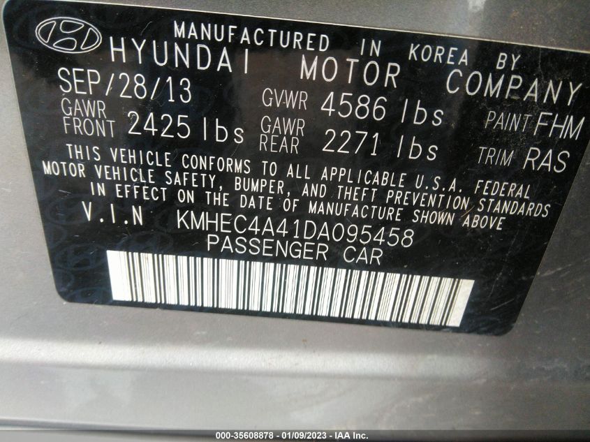 2013 HYUNDAI SONATA HYBRID LIMITED KMHEC4A41DA095458