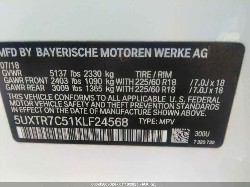 5UXTR7C51KLF24568 2019 BMW X3, photo no. 9