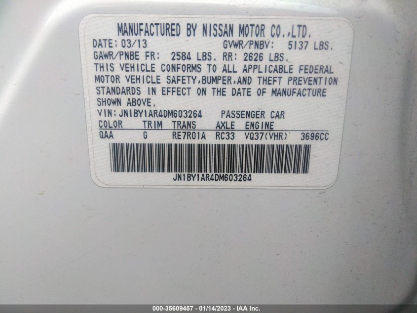 2013 INFINITI M37 JN1BY1AR4DM603264