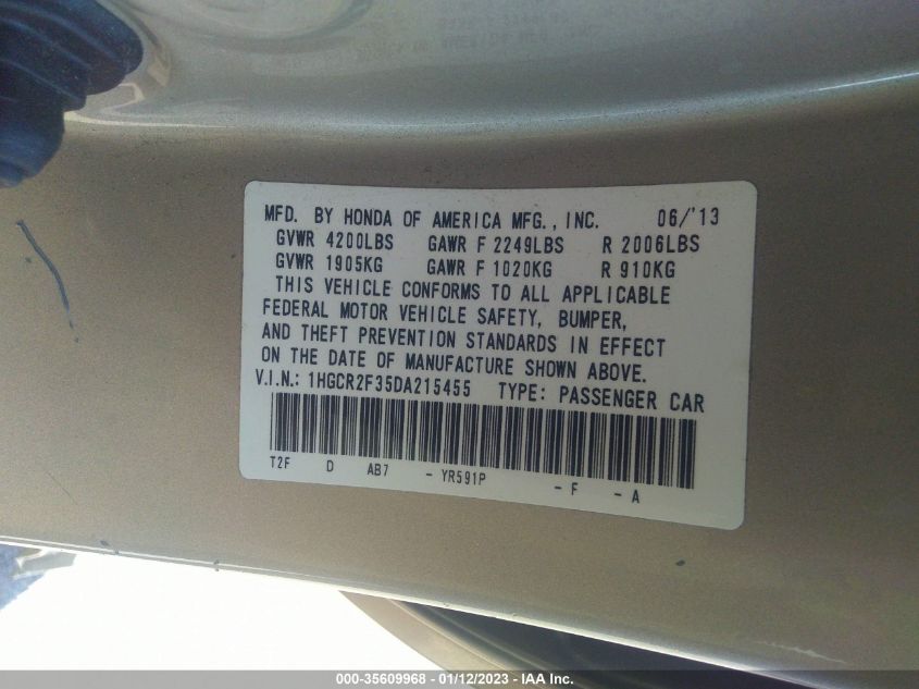 2013 HONDA ACCORD SDN LX 1HGCR2F35DA215455