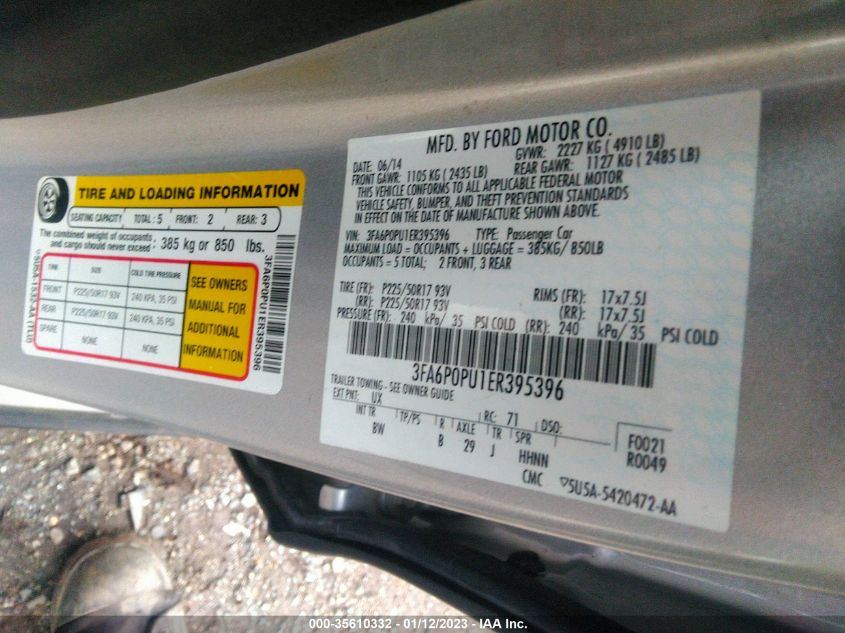 2014 FORD FUSION ENERGI SE LUXURY 3FA6P0PU1ER395396