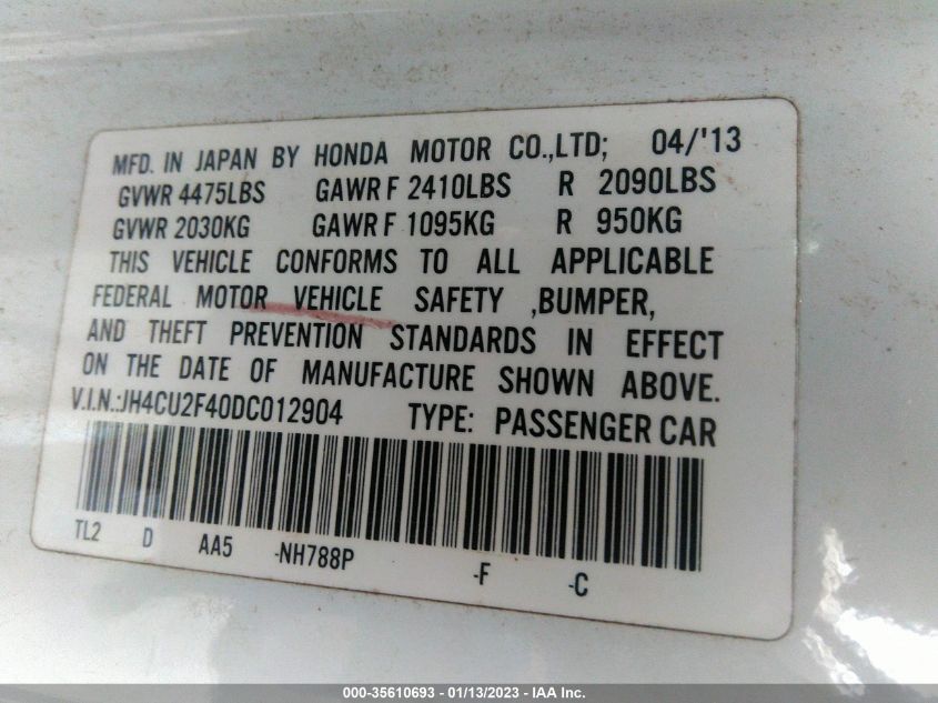 2013 ACURA TSX JH4CU2F40DC012904
