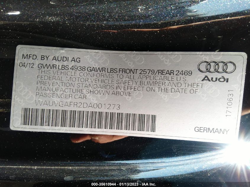 2013 AUDI S5 PRESTIGE WAUVGAFR2DA001273