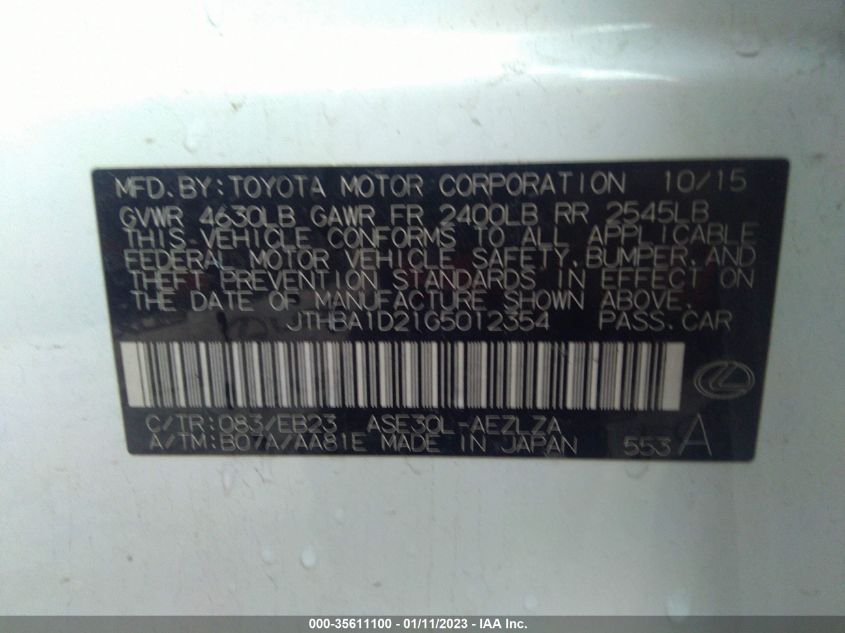 2016 LEXUS IS 200T JTHBA1D21G5012354