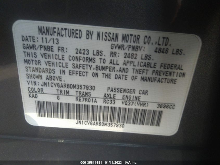 2013 INFINITI G37 SEDAN X JN1CV6AR8DM357930