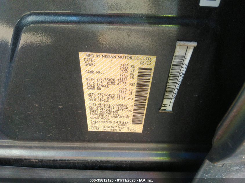 2015 NISSAN MURANO PLATINUM - 5N1AZ2MH9FN243805