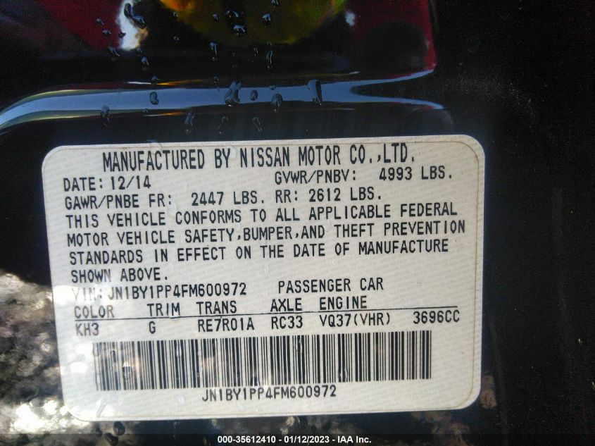 2015 INFINITI Q70L JN1BY1PP4FM600972
