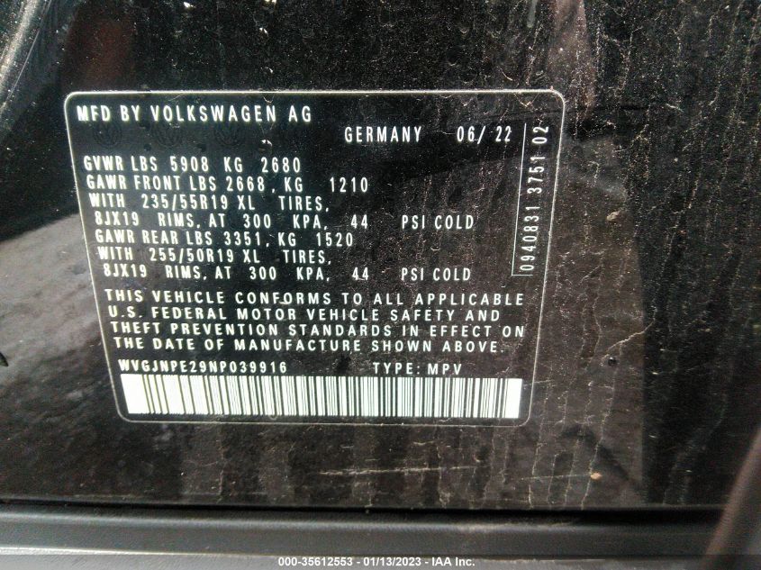 2022 VOLKSWAGEN ID.4 PRO WVGJNPE29NP039916