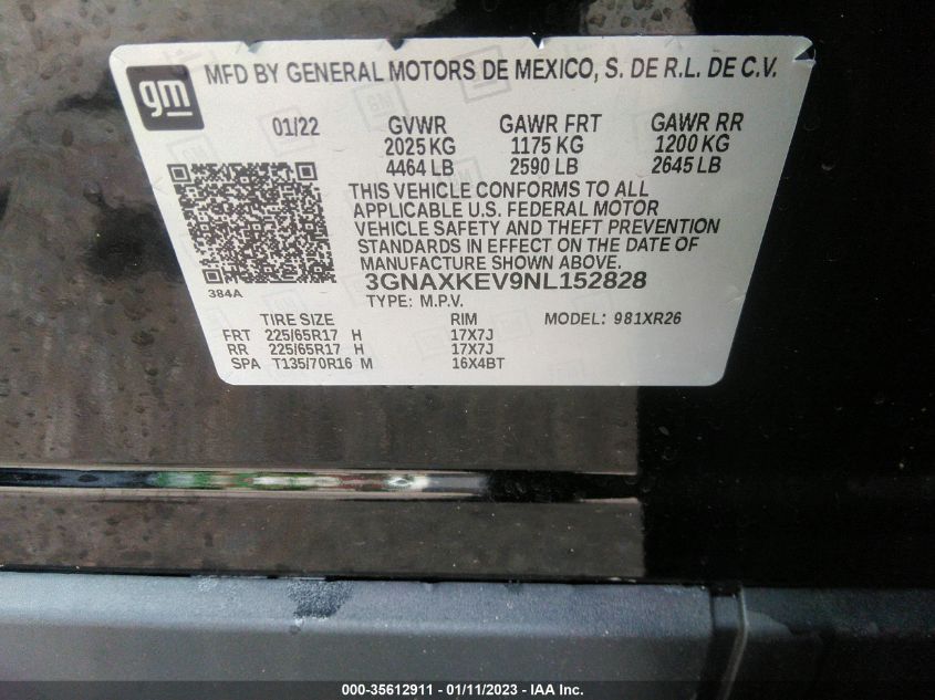 2022 CHEVROLET EQUINOX LT - 3GNAXKEV9NL152828