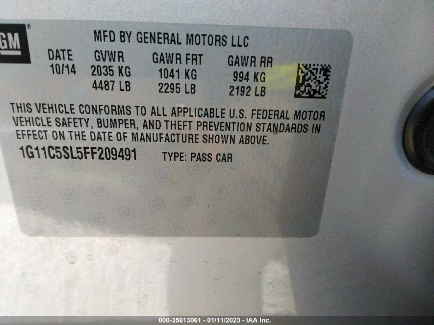 2015 CHEVROLET MALIBU LT - 1G11C5SL5FF209491