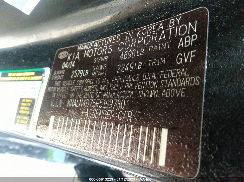 2015 KIA CADENZA PREMIUM KNALN4D75F5169730
