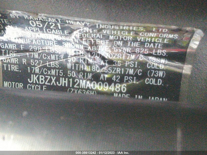 2021 KAWASAKI ZX636 K JKBZXJH12MA009486